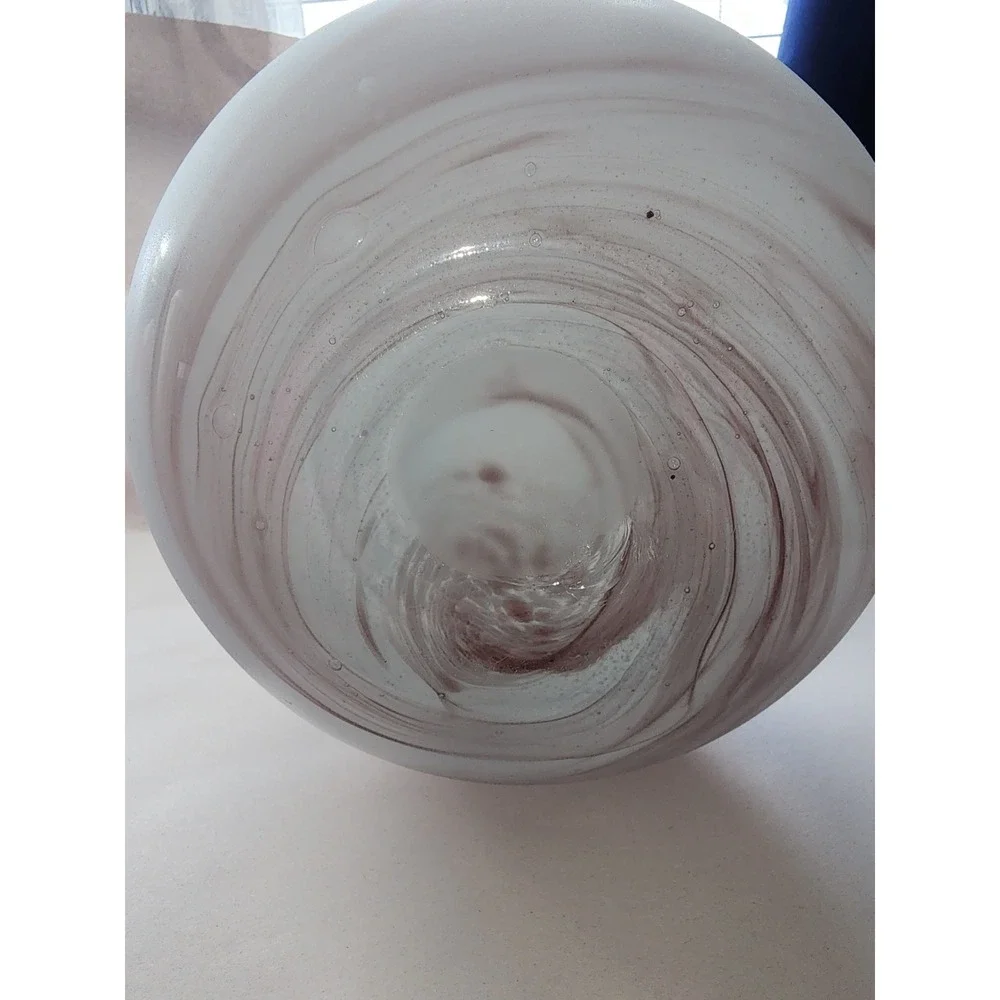 Hand Blown Glass Double Gourd Vase Frosted White Mauve Marbled Swirl 12.5 Inch
